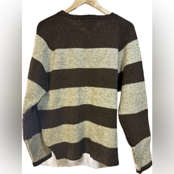 French Creek - Wool Tan and Brown Striped V-Neck - M - Picture 6 of 6